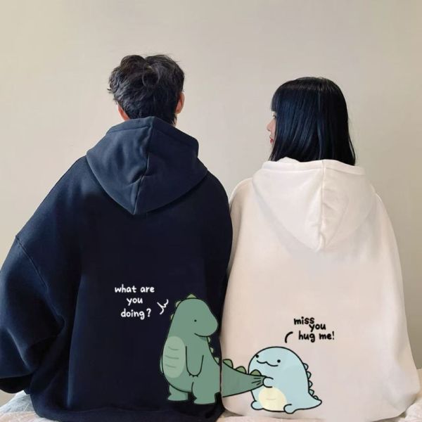 カップルペアルック 怪獣アートでつながるパーカー【2点セット】 ユニセックス